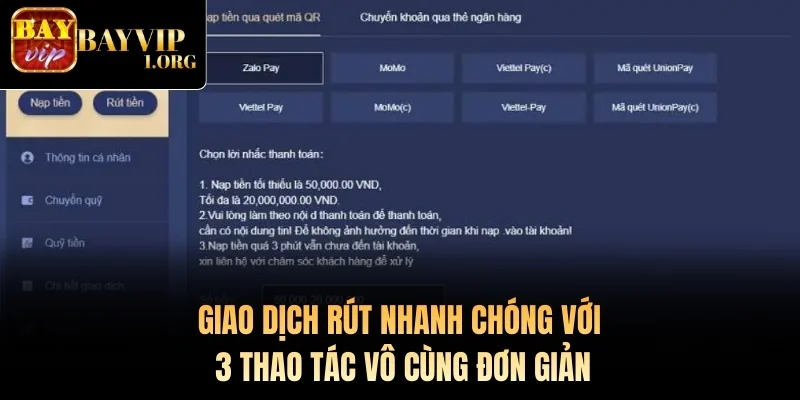 Giao dịch rút nhanh chóng với 3 thao tác vô cùng đơn giản
